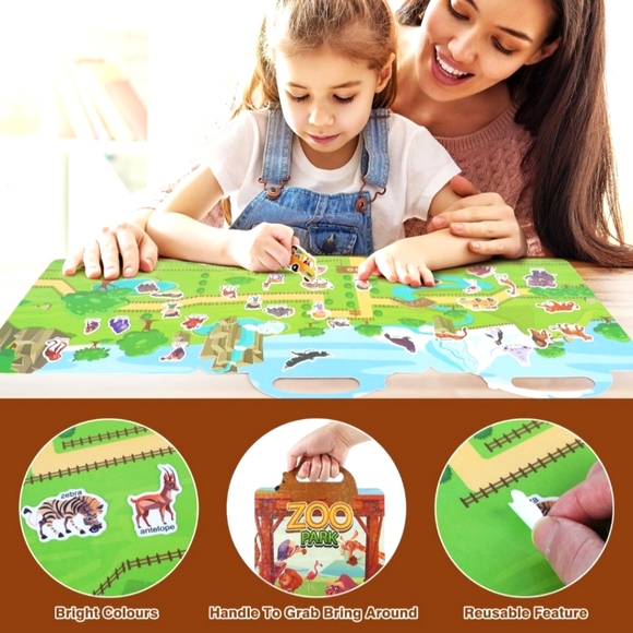 🍎🐅🐯 New Kids Reusable Stickers Book Zoo Park Animals 🦓🐒🐯 - Picture 11 of 13